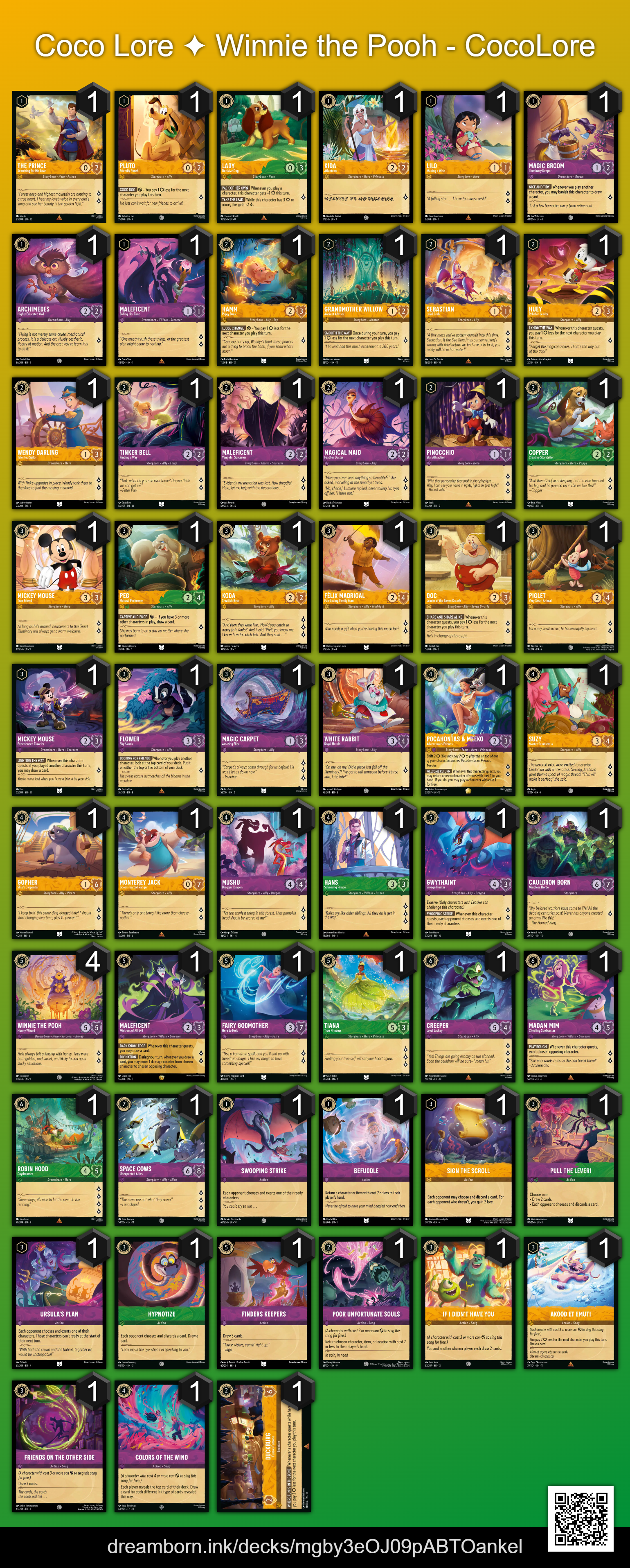 Winnie the Pooh Coconut deck list, Aug 23, 2026